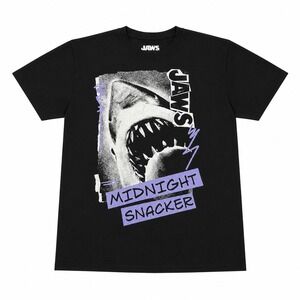 Jaws Midnight Snacker Shark Graphic T-Shirt Mens Black Short Sleeve Movie Tee